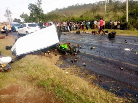 An accident involving a pick-up ferrying alcohol along the Maragua-Muranga Road on Saturday, September 26